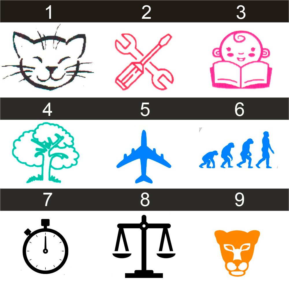 Planche de 9 pictogrammes à imprimer (étiquette polypropylène), exemples.